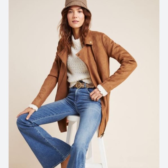 Longline Vegan Suede Moto in Cedar - Picture 3 of 9